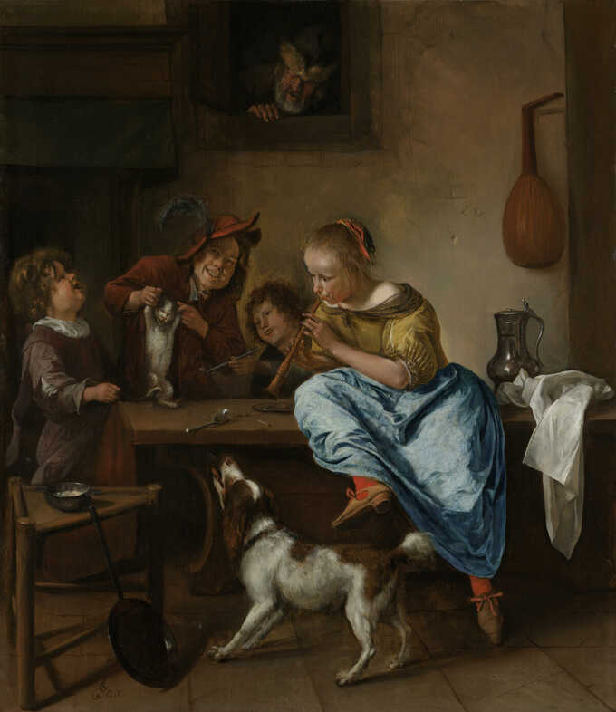 Jan Havicksz. Steen : Enfants apprenant à un chat à danser, connu sous le nom de "La leçon de danse"