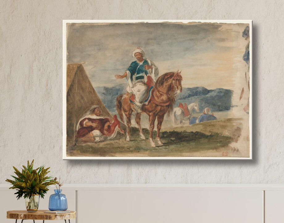 Eugène Delacroix : Trois cavaliers arabes dans un campement