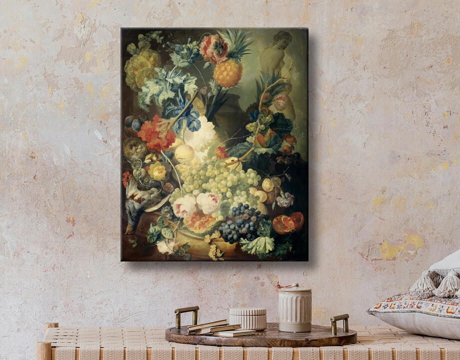 Jan van Os : Nature morte aux fleurs, fruits et oiseaux